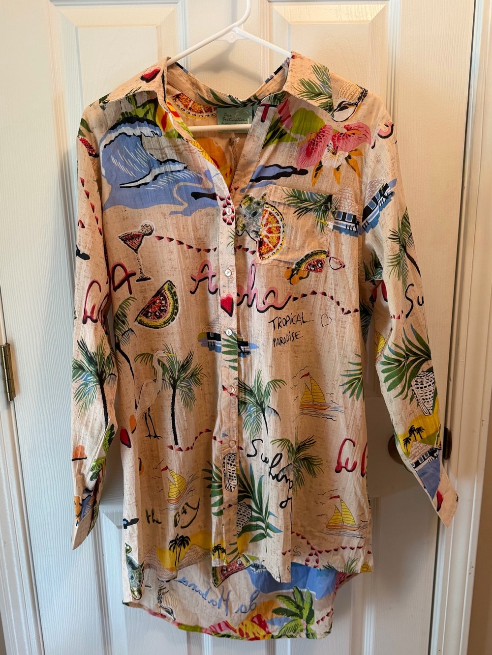 True Destinations Women’s Tropical Print Button-Up Beach Coverup